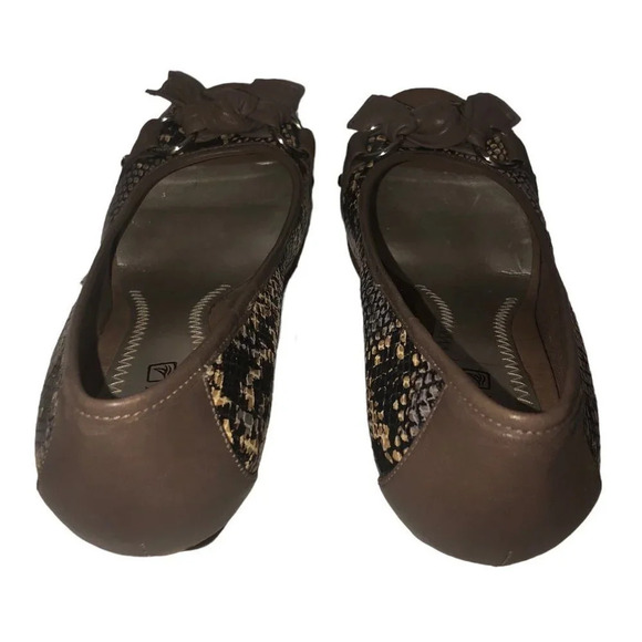 SPERRY Top-Sider Sz 8 Womens Python Silverside Peep Toe Cork Platform Wedge Shoe - Picture 5 of 8